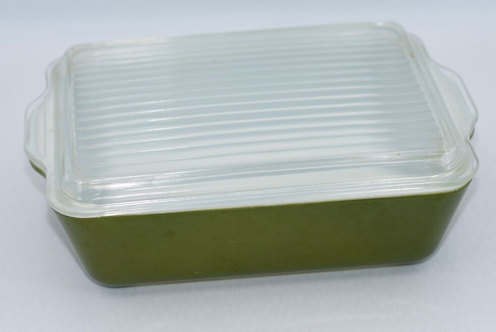1950s Pyrex 0503 & 503-C 1.5 qt Green Refrigerator Dishes VTG 2pc Set